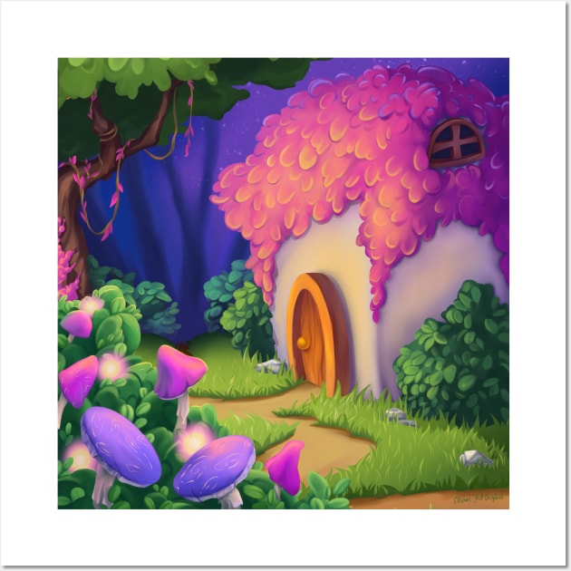 Fairytale house in magic forest. Illustration Wall Art by Elishas art original 